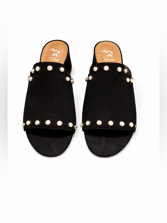 None Shoes - Black Pearl-Stud Slide Sandals